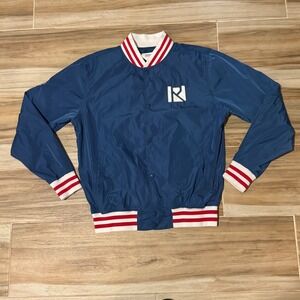 Routine Baseball Mens Blue Varsity‎ Bomber Jacket Windbreaker Large Snap Front